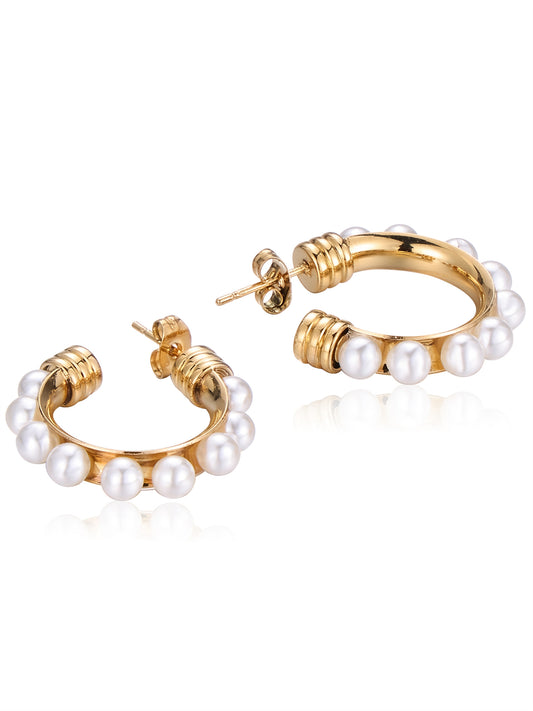 18k Gold Plated Pearl Hoop Earrings